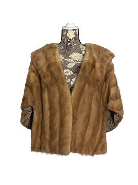 Vintage Womens Mink Fur Stole Capelet 1960s w/ Garment Bag + Padded Hanger